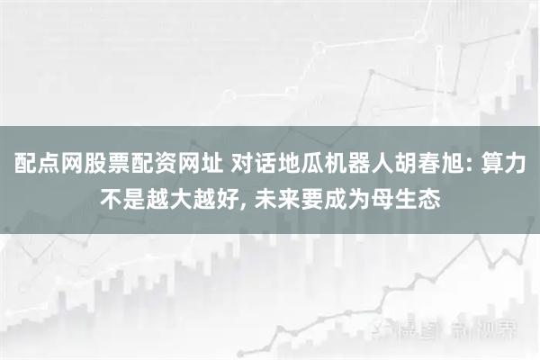配点网股票配资网址 对话地瓜机器人胡春旭: 算力不是越大越好, 未来要成为母生态